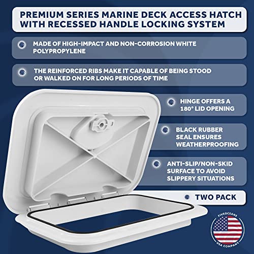Five Oceans Boat Hatch, Marine Access Hatch, Boat Hatch Lids, 2 Pack, Recessed Handle Locking System, 10-5/8" X 14-3/4", White Premium Series - Fo3624-M2 #TOP1