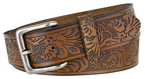 Square Buckle Floral Western Embossed Leather Belt
