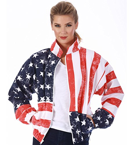 Insta Slim American Flag Print Jacket with Zip Front 1757103
