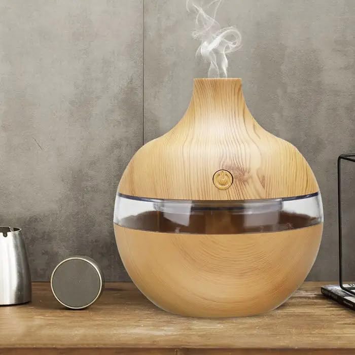 mobigon Wood Cool Mist Ultrasonic Humidifier for Room Moisture, Aroma Diffuser for Home, 300ml Essential Oil Diffuser with 7 Colorful Night Light, Auto Shut-Off, Home, Office, car (D.Light Brown)