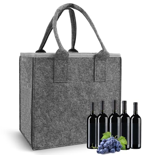 Haiane Flaschentasche 9 Flaschen, Flaschenkorb Hergestellt aus hochwertigem Filz Wiederverwendbar,Faltbar Getränkekorb für Bierflaschen Weinflasche Getränketasche (Grau, 9 Gitter)