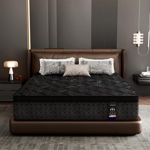 KOW Twin XL Mattress (High-End Upgraded) Black, 14 Inch Hybrid XL Twin Mattress in A Box, Cooling-Gel Memory Foam & Pocket Springs, Medium Firm, Extra Edge Support, Motion Isolation, CertiPUR-US