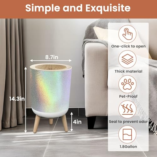 Caneca de basura pequeña con tapa holográfica 1.8 galones miniatura 2
