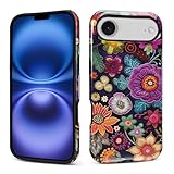 CARLOCA iPhone 17 Air用ケース、レインボーフローラル刺繍デザインハイブリッドデュアルプロテクションソフトTPUハードPC耐衝撃傷防止メンズ&レディーススタイリッシュな保護電話ケース