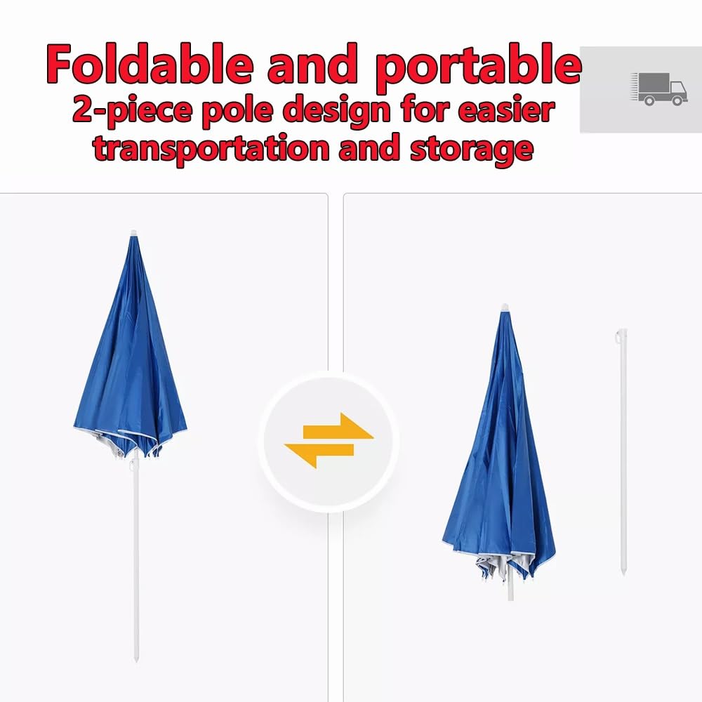 Wytrzymały parasol plażowy 220 cm z namiotem, przenośny baldachim wędkarski i ogrodowy, ochrona przed promieniowaniem UV, odporny na wiatr, idealny do aktywności na świeżym powietrzu (niebieski)