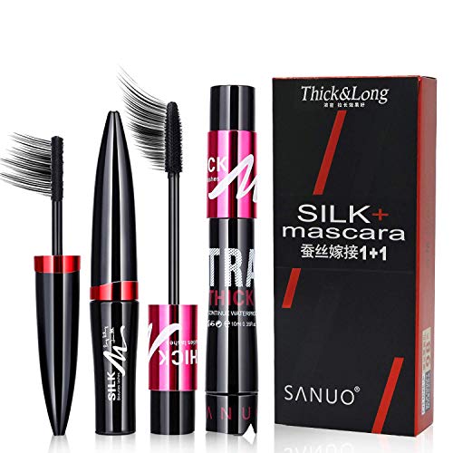 Mascara Black Waterproof, 4D Silk Fiber Lash Mascara Primer Lengthening and Thick, Long Lasting, All Day Full Long Thick Waterproof Mascara for Women