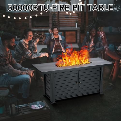 57" Fire Pit Table, 50000BTU Rectangle Propane Fire Table with Cover & Rain Cover, Sturdy Steel and Iron Fence Surface, CSA Safety Certified, Companion for Your Garden (Enlarged Version)
