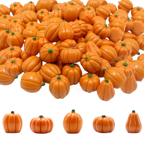 DoubleWood Mini Pumpkins for Crafts 60Pcs Decorative Miniature Pumpkin Little Fake Pumpkin Resin Pumpkins for Fall Decor Halloween Thanksgiving Vase Filler (60 Orange)