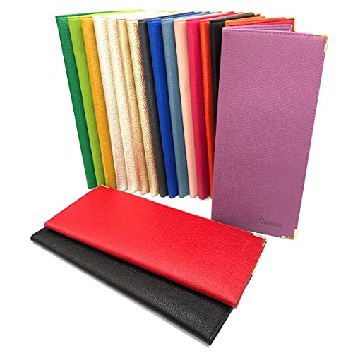 Charmoni - étui Pochette Porte chéquier Longue - Porte Carte crédit, Billet - Talon à Gauche - en Cuir (Cuir, Noir)