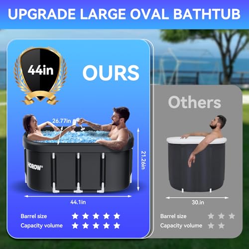 Image of HOROW XL Large Oval Ice Bath Tub for Athletes, 100 Gallons Portable Cold Plunge Tub for Recovery and Cold Water Therapy, Multiple Layered Ice Plunge Tub with Cover for Family Gardens, Gym, Outdoor Use
