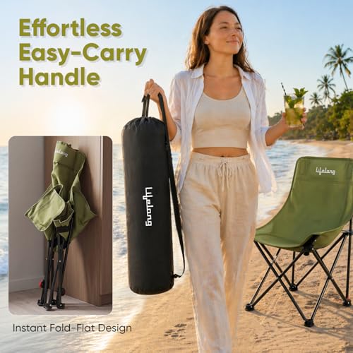 Image of Lifelong Camping Chair | Foldable Chair for Travelling with Adjustable 3-Position Recline | Carbon Steel Portable Trekking Chair | Portable Folding Chair for Homes & Outdoors | Large | Green