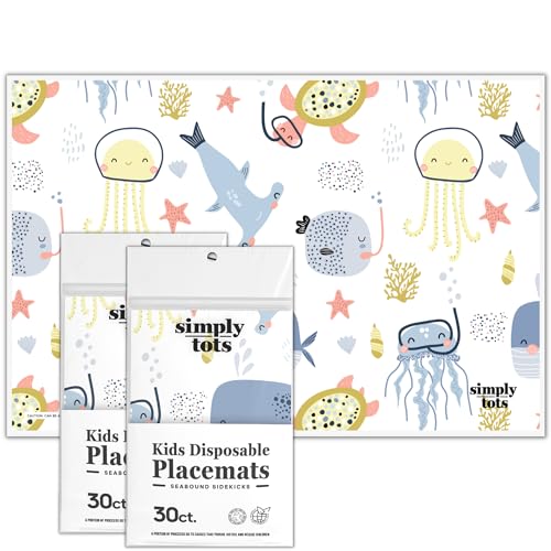 Image of Disposable Placemats for Toddlers - 60 Pack Stick-On Disposable Placemats for Baby with Cute Print - 12"x18" Strong Adhesive Toddler Placemats - for Restaurants, Home, or Travel | Simply Tots Brand