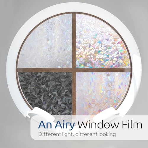 Image of rabbitgoo Rainbow Window Privacy Film, Stained Glass Cling, 23.6 inch x 78.5 inch | Decorative Static Sticker, Non-Adhesive Reusable Window Tint, Heat Control UV Blocking Coverings for Home Doors, Living Room