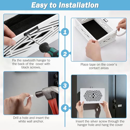 Saillong Wooden Doorbell Chime Cover Box Only, Decorative White Doorbell Cover for Wall Inside with Geometric Design, Indoor Wall-Mounted Doorbells Covers with Mounting Hardware, Chime Not Included by Saillong - Image 5