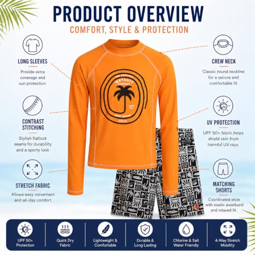 Image of Body Glove Boys Swim Set - 2 Piece Boys Swim Trunks with Rash Guard UV Protection Swimsuit Kids Bathing Suits (Sizes 4-12)