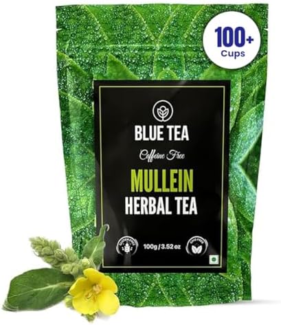 BLUE TEA - Mullein Tea - 100 gm - 100+ Cups | SUPER ANTIOXIDANT | For Immunity, Lung Detox, Respiratory Health | Caffeine Free - Leaf Based - Herbal Tea - Non-Bitter | Ziplock Pack