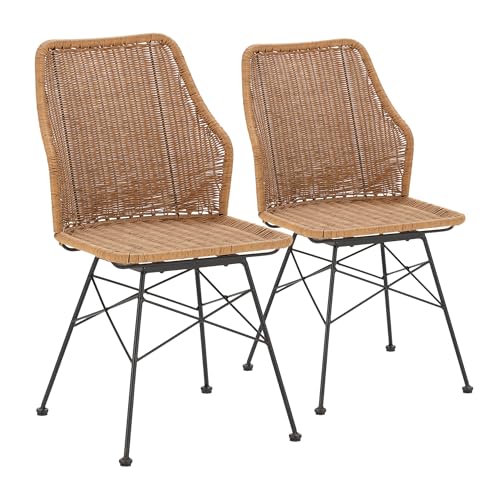 HOMN LIVING Pack 2 sillas de Comedor o Exterior Paola Negro, ratán sintético, 45 cm (Ancho) 61 cm (Profundo) 90 cm (Alto)