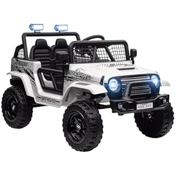 AIYAPLAY Electric Car for Kids, 12V Kids Ride On Car with 4 Spring Suspension Wheels, Parental Remote Control, Music Horn LED Lights, White