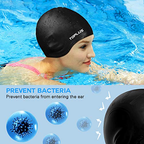image for Toplus Swim Cap, Durable Silicone Swimming Cap Cover Ears, 3D Ergonomi