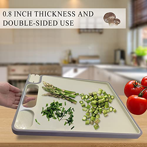 Kejone 4 In 1 Cutting Boards, Cutting Boards For Kitchen With Stand, Knife Sharpener, Grinding Area And Cleaning Pads, Dishwasher Safe,15''*12'' Practical Plastic Chopping Board (Grey) #TOP7