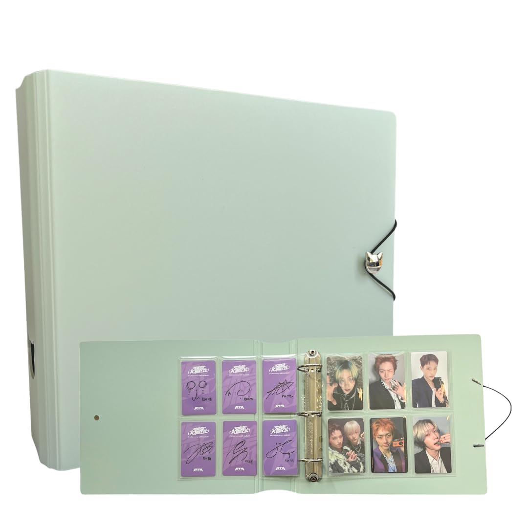 K-KEEP [A5 Extra Wide] 6 Pocket/5 Pocket Binder - [1.5 Inch] - [Minimalist Series] - D-Ring Compact Beginner Friendly Kpop Photocard Collector Binder for OT5 or OT6 Collector (Ice Green)