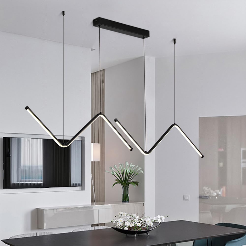 Moderne LED-Pendelleuchte mit linearer Welle, dimmbare 3000K-6000K-Leuchte mit Fernbedienung, höhenverstellbare Hängelampe für Kücheninsel, Wohnzimmer, Esszimmer, Flur