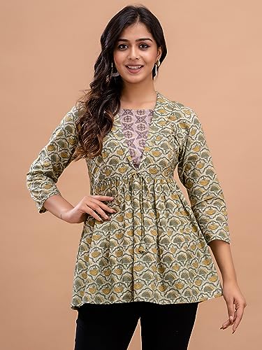 Image of feranoid Women's Cotton Floral Printed Short Kurti Tunic Top