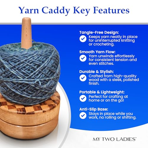 Image of My Two Ladies | Artisan Yarn Caddy & Premium Storage Bag | Wooden Yarn Caddy Spinner & Dispenser for Knitting & Crocheting | Portable Stand for Skeins, Balls & Cakes | Multi-Wood