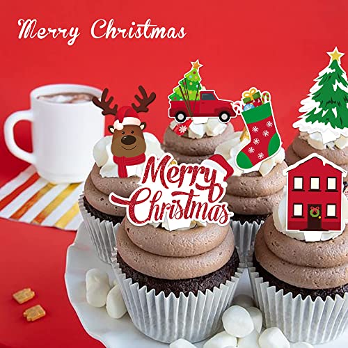 Christmas Cupcake Toppers 72Pcs Christmas Cake Decorations For Santa Tree Snowman Sock Candy Theme Party Cake Toppers Christmas Party Supplies #TOP3