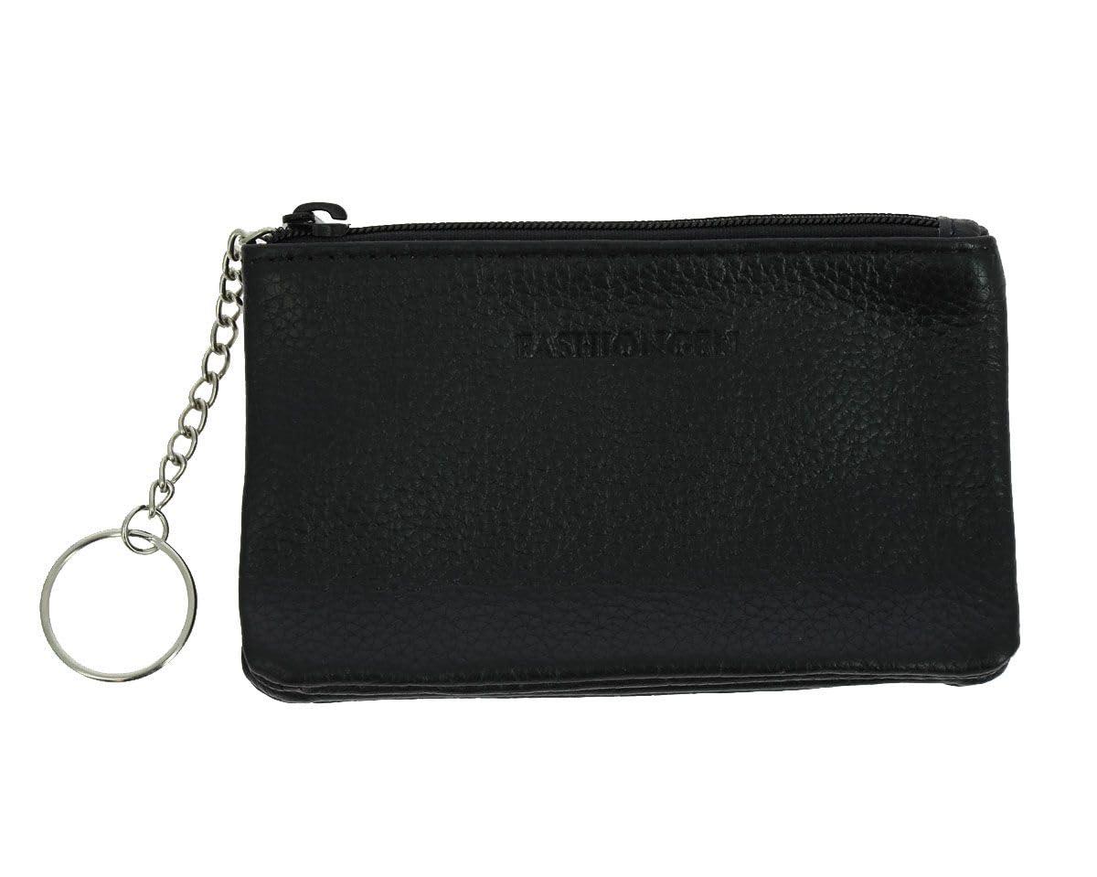 Porte-monnaie FASHIONGEN En Cuir Véritable - Double Compartiment Zip, Avec Chaîne Porte-clés