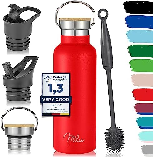 Milu kubek termiczny ze stali nierdzewnej na wynos 500ml, 750ml, 1000ml (+3 pokrywy) - termos butelka ze słomką, izolowana butelka na wodę, szczelna izolowana butelka dwuwarstwowa, gazowana (Czarny, 750ml)
