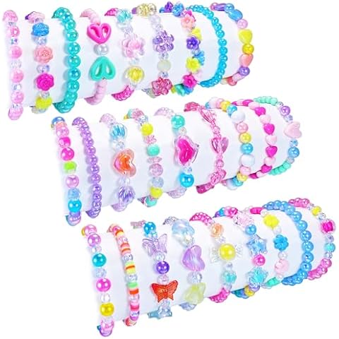 SIELEVIN 27 PCS Colorful Kids Bracelets for Girls Beaded Toddler Bracelets Little Girls Birthday Easter Party Favors Goodies Bag Stuffers Pretend Play Costume Jewelry Christmas Gift Cover