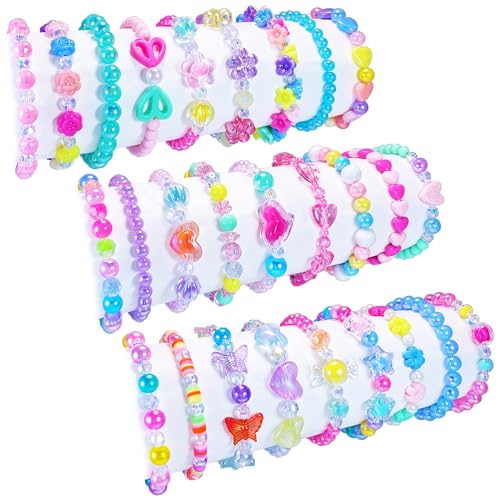 SIELEVIN 27 PCS Colorful Kids Bracelets for Girls Beaded Toddler Bracelets Little Girls Birthday Easter Party Favors Goodies Bag Stuffers Pretend Play Costume Jewelry Christmas Gift