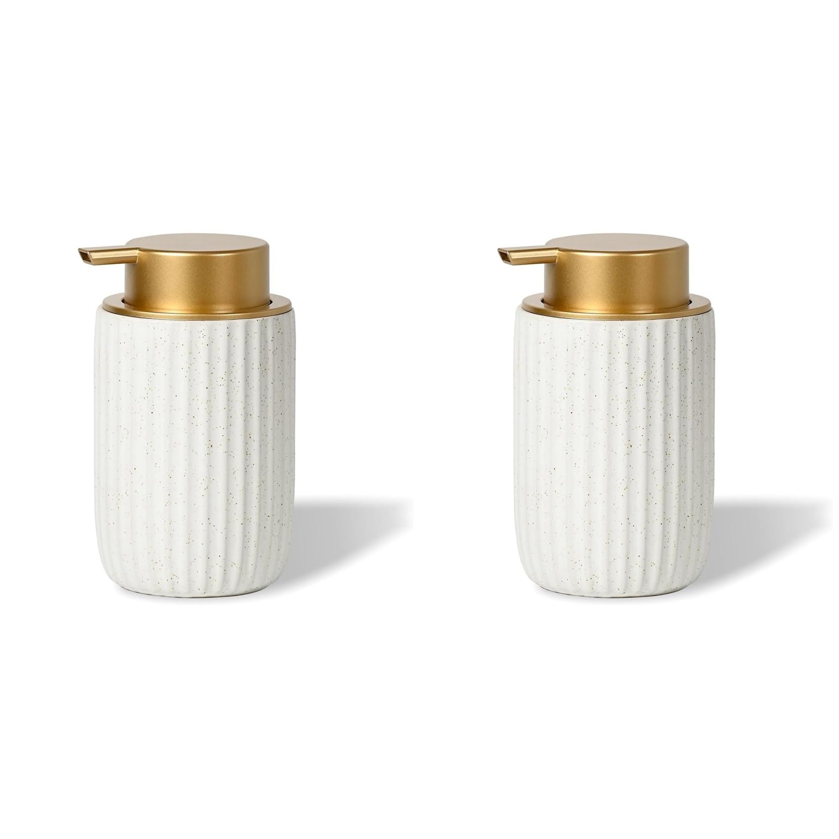 Vjsujehgy 2X Speckled Matte White Ceramic Foam Soap Dispenser, 350ml Refillable Pump with Golden Top, Elegant Foaming Dispenser
