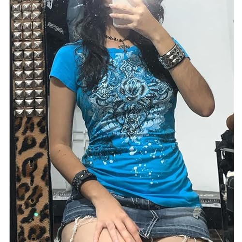 Y2k Fairy Grunge Clothes for Women Emo 2000s Skull Skeleton Print Tees Shirts Fairycore Vintage E-Girls Clothes3