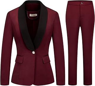 Women's 2 Piece Business Suit Set One Button Solid Color Blazer Trouser ...