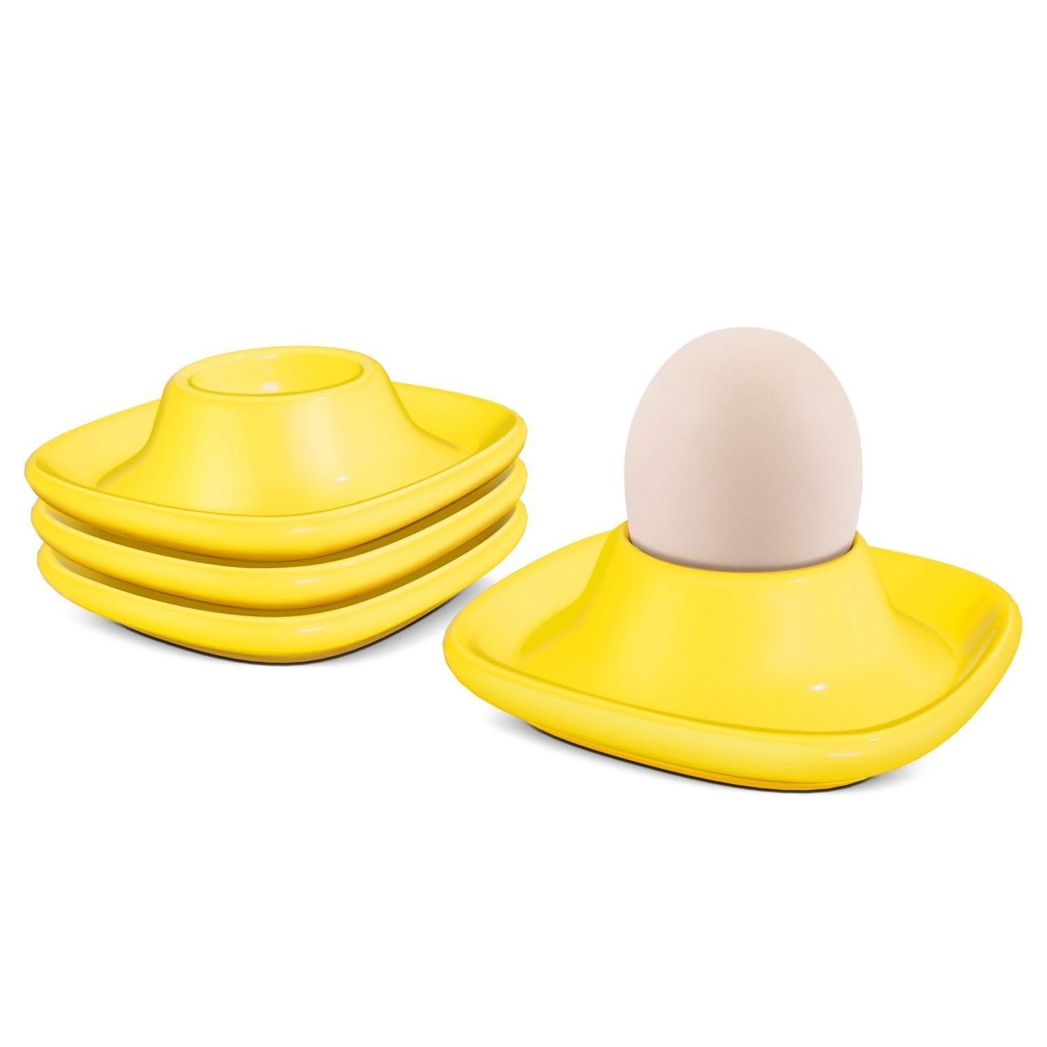 Flexzion Soft Boiled Egg Cups, 4-Piece Ceramic Set, Stackable, Black