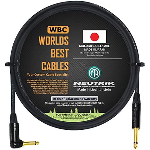 WORLDS BEST CABLES 4 Foot - Guitar Bass Instrument Cable Custom Made Using Mogami 2524 Wire and Neutrik NP2RX-B & NP2X-B ¼ Inch (6.35mm) Gold TS Connectors Cover