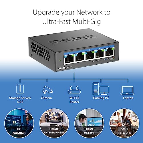 D-Link 5-Port 2.5GB Unmanaged Gaming Switch with 5 x 2.5G - Multi-Gig, Network, Fanless, Plug & Play (DMS-105/RE) (Renewed) - Image 4