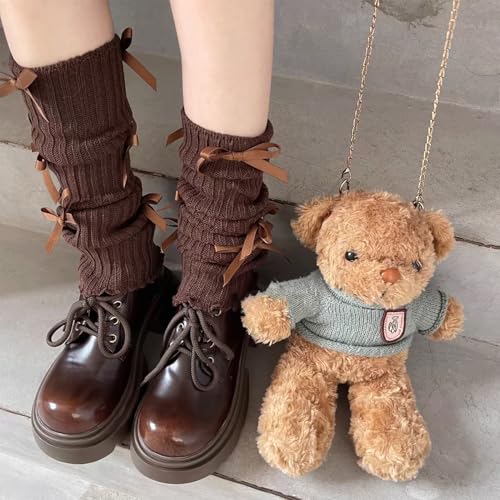 Image of Leg warmers Y2k Wind with bow lace-up knit Harajuku Kawaii leg warmers accessories 80's vintage high leg socks