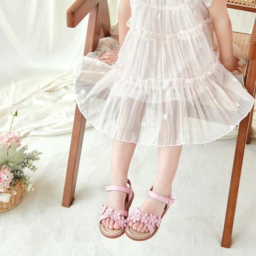 Image of Kolan Toddler Girl Sandals Open Toe Flat Princess Dress Shoes Little Kids