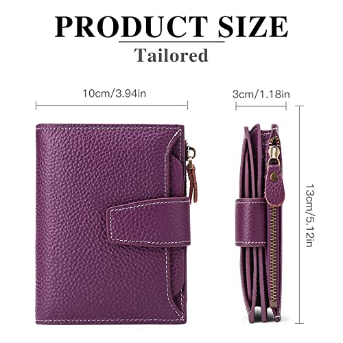 Image of GOIACII Leather Women's Wallet RFID Blocking Credit Card Holder Purple | Compact, Small, Trifold Billfold with Zipper Coin Pocket, 4 ID Windows