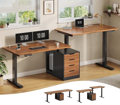Image of SEDETA Standing Two Person Desk with 4 Drawers, 2 Power Outlets, CPU Stand