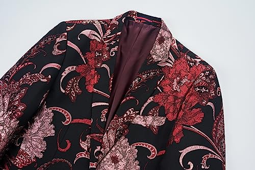 UNINUKOO Mens Floral Blazer Jacket Slim Fit Luxury Party Dinner Tuxedo Suit Jacket for Men US Size 42 Black Red2