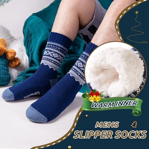 Men's Fleece Lined Cozy Extra Thick Slipper Socks Winter Non-Slip Fuzzy Home Sleeping Stockings4