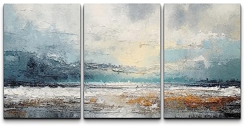 wall26 Canvas Print Wall Art Set Blue Ocean Waterfront Coastal Pastel Landscape Nature Wilderness Illustrations Modern Art Decorative Rustic Relax/Calm Colorful for Bedroom - 24"x36" x 3