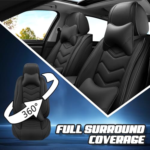 Image of ADERN Car Seat Covers for Jeep Wrangler 2000-2025, Premium Nappa Leather Car Seat Cover, Stylish Sport Seat Covers， Automobile Seat Cover Sets.(Luxury 5 Seats /Pure Black)