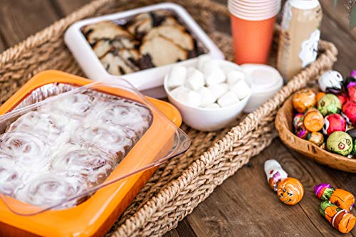 Fancy Panz 2-in-1 Dress Up & Protect Your Foil Pan, Made in USA, Fits 2 size of foil pans. Foil Pan & Serving Spoon Included. Hot or Cold Food. Stackable for easy travel. BPA free (Orange)