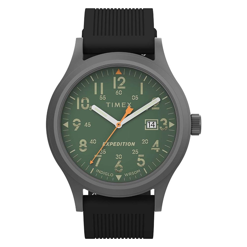 Men's Expedition Scout 40mm Watch, Black Silicone Strap Green Dial Gunmetal Case