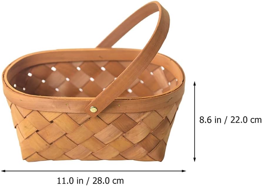 ABOOFAN Wooden Woven Basket Portable Picnic Basket with Handle for Easy Carrying Home Kitchen Vegetables Container 11.02 X 8.66 X 4.72 Inches